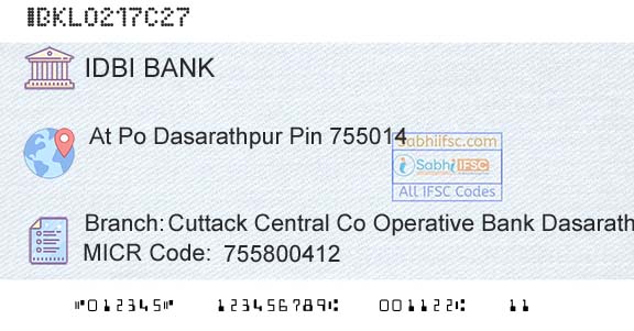 Idbi Bank Cuttack Central Co Operative Bank DasarathpurBranch 