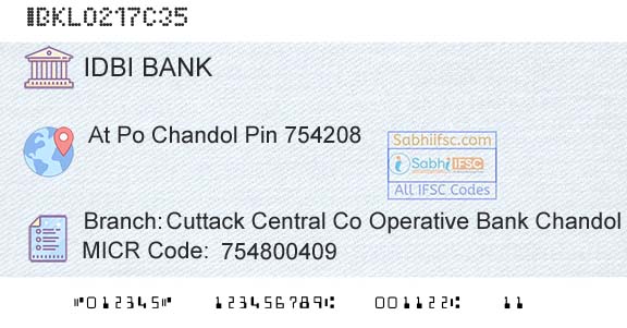 Idbi Bank Cuttack Central Co Operative Bank ChandolBranch 