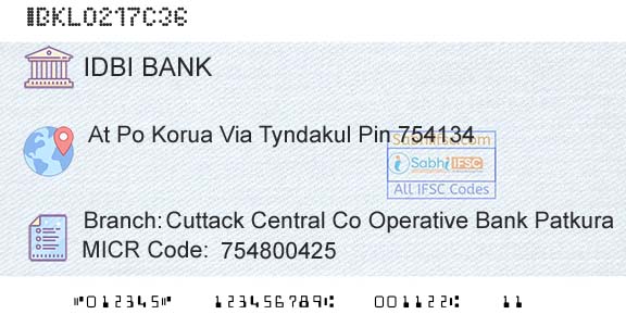 Idbi Bank Cuttack Central Co Operative Bank PatkuraBranch 