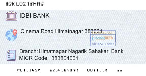Idbi Bank Himatnagar Nagarik Sahakari BankBranch 