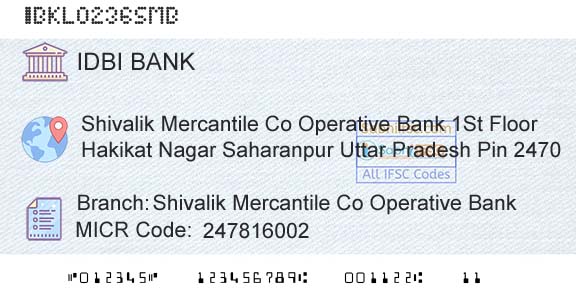 Idbi Bank Shivalik Mercantile Co Operative BankBranch 