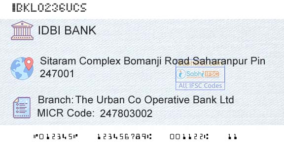 Idbi Bank The Urban Co Operative Bank Ltd Branch 