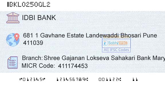 Idbi Bank Shree Gajanan Lokseva Sahakari Bank MaryaditBranch 
