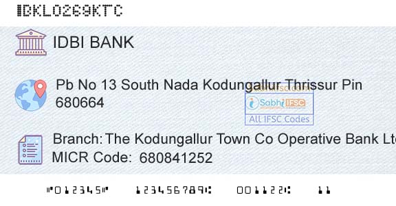 Idbi Bank The Kodungallur Town Co Operative Bank LtdBranch 