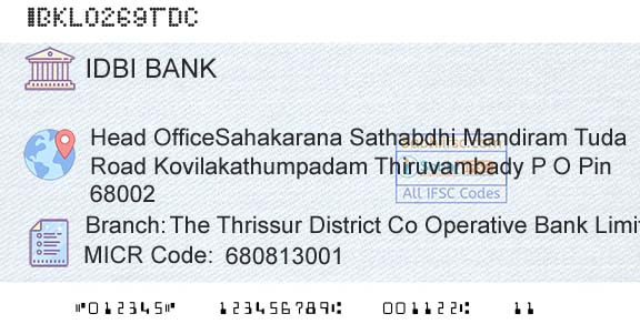Idbi Bank The Thrissur District Co Operative Bank LimitedBranch 