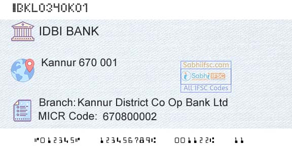 Idbi Bank Kannur District Co Op Bank Ltd Branch 