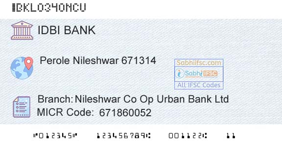 Idbi Bank Nileshwar Co Op Urban Bank LtdBranch 