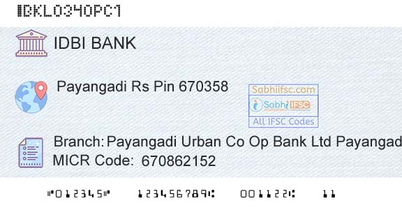 Idbi Bank Payangadi Urban Co Op Bank Ltd Payangadi Main BranBranch 