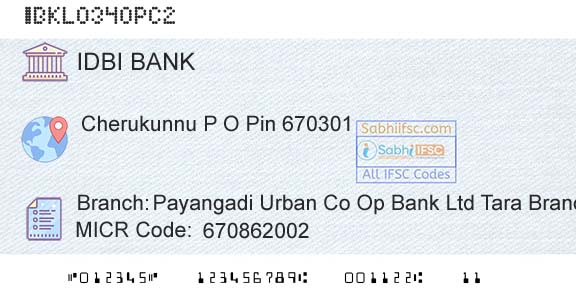 Idbi Bank Payangadi Urban Co Op Bank Ltd Tara BranchBranch 