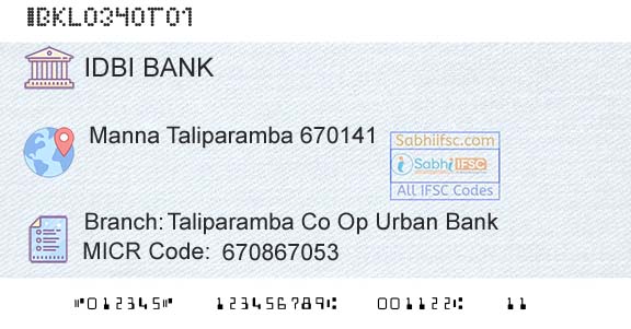 Idbi Bank Taliparamba Co Op Urban BankBranch 