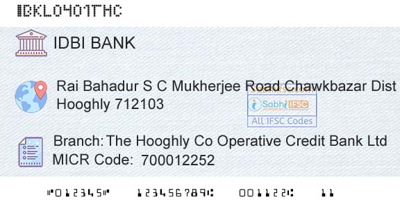Idbi Bank The Hooghly Co Operative Credit Bank LtdBranch 