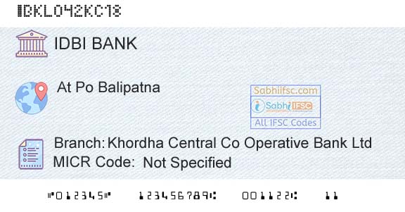 Idbi Bank Khordha Central Co Operative Bank LtdBranch 