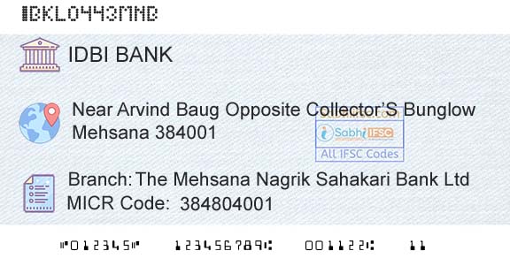 Idbi Bank The Mehsana Nagrik Sahakari Bank Ltd Branch 