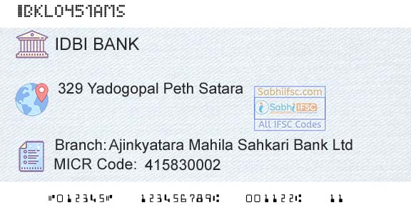 Idbi Bank Ajinkyatara Mahila Sahkari Bank LtdBranch 