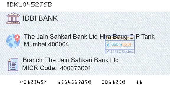 Idbi Bank The Jain Sahkari Bank Ltd Branch 