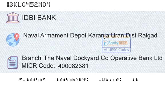 Idbi Bank The Naval Dockyard Co Operative Bank Ltd KaranjaBranch 