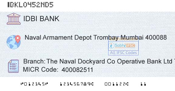 Idbi Bank The Naval Dockyard Co Operative Bank Ltd TrombayBranch 