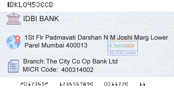 Idbi Bank The City Co Op Bank LtdBranch 
