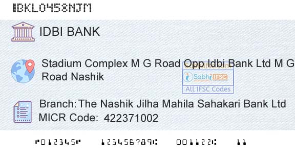 Idbi Bank The Nashik Jilha Mahila Sahakari Bank LtdBranch 