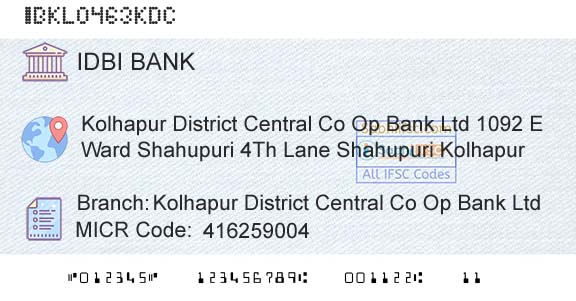 Idbi Bank Kolhapur District Central Co Op Bank Ltd Branch 