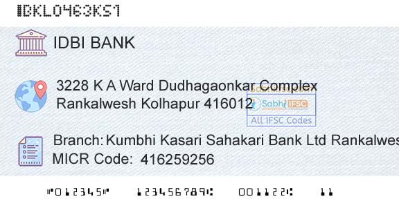 Idbi Bank Kumbhi Kasari Sahakari Bank Ltd Rankalwesh Br Branch 