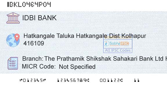 Idbi Bank The Prathamik Shikshak Sahakari Bank Ltd HatkanangBranch 