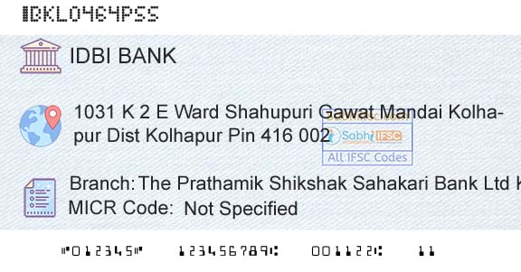 Idbi Bank The Prathamik Shikshak Sahakari Bank Ltd KolhapurBranch 