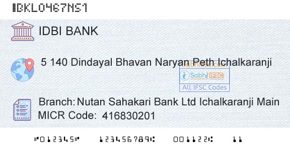 Idbi Bank Nutan Sahakari Bank Ltd Ichalkaranji MainBranch 