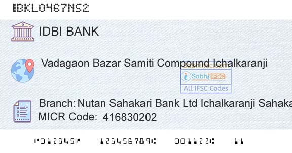 Idbi Bank Nutan Sahakari Bank Ltd Ichalkaranji Sahakar NagarBranch 
