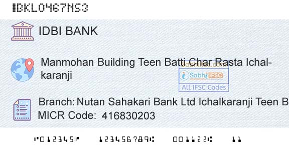 Idbi Bank Nutan Sahakari Bank Ltd Ichalkaranji Teen BattiBranch 