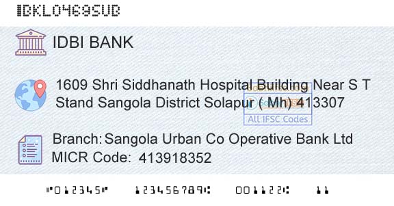 Idbi Bank Sangola Urban Co Operative Bank LtdBranch 