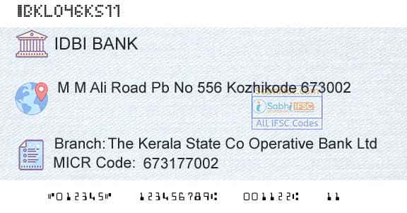 Idbi Bank The Kerala State Co Operative Bank LtdBranch 