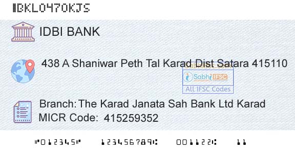 Idbi Bank The Karad Janata Sah Bank Ltd KaradBranch 