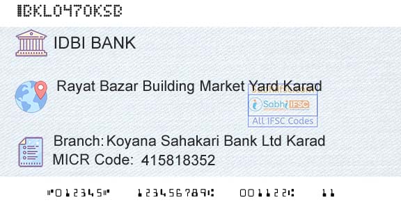 Idbi Bank Koyana Sahakari Bank Ltd KaradBranch 