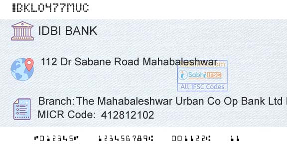 Idbi Bank The Mahabaleshwar Urban Co Op Bank Ltd MahabaleshwBranch 