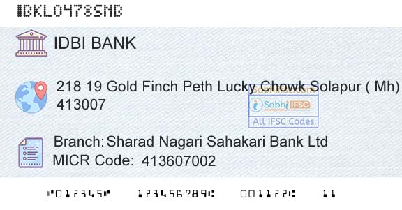 Idbi Bank Sharad Nagari Sahakari Bank Ltd Branch 