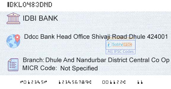 Idbi Bank Dhule And Nandurbar District Central Co Op Bank LtBranch 