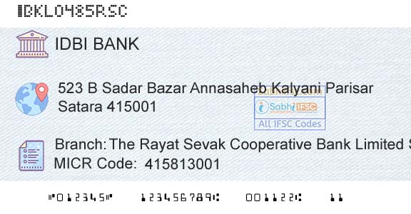 Idbi Bank The Rayat Sevak Cooperative Bank Limited SataraBranch 