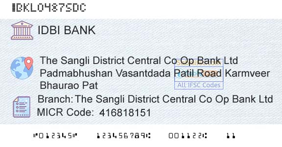Idbi Bank The Sangli District Central Co Op Bank LtdBranch 