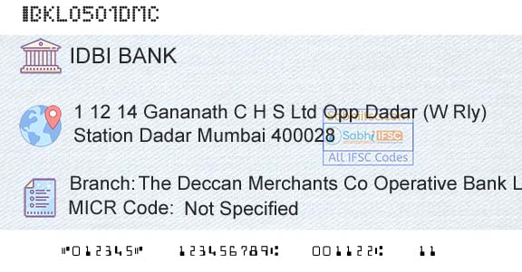Idbi Bank The Deccan Merchants Co Operative Bank Ltd Branch 