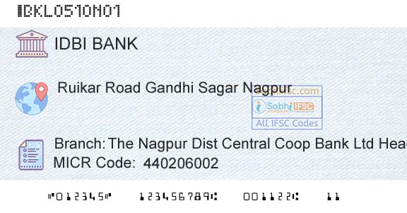 Idbi Bank The Nagpur Dist Central Coop Bank Ltd Head OfficeBranch 