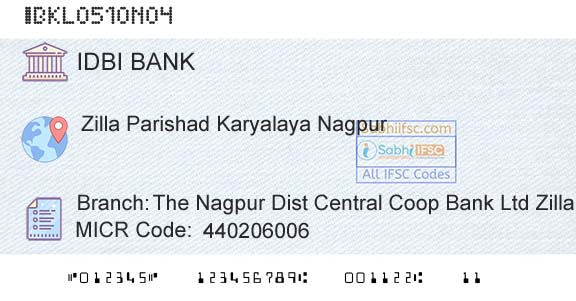 Idbi Bank The Nagpur Dist Central Coop Bank Ltd Zilla ParishBranch 