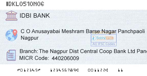 Idbi Bank The Nagpur Dist Central Coop Bank Ltd PanchpaoliBranch 