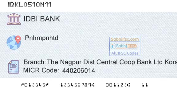 Idbi Bank The Nagpur Dist Central Coop Bank Ltd KoradiBranch 