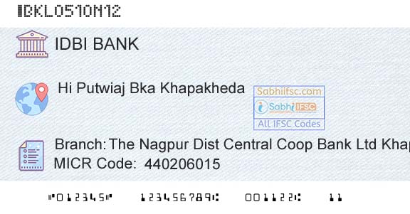 Idbi Bank The Nagpur Dist Central Coop Bank Ltd KhaparkhedaBranch 