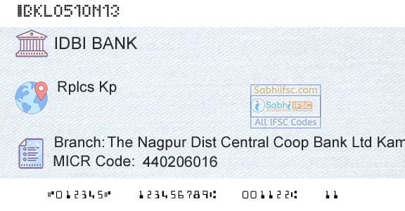 Idbi Bank The Nagpur Dist Central Coop Bank Ltd KampteeBranch 