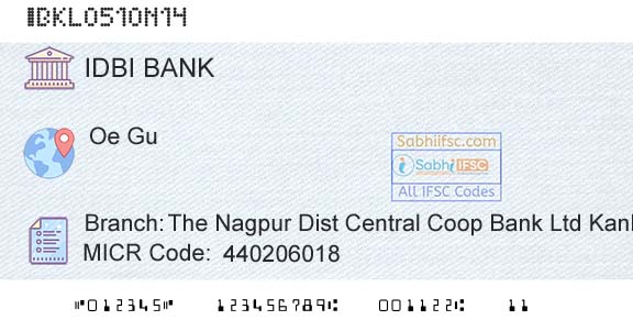 Idbi Bank The Nagpur Dist Central Coop Bank Ltd KanhanBranch 
