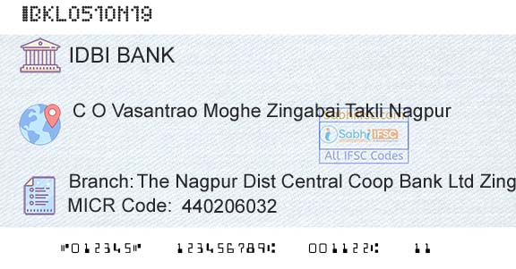 Idbi Bank The Nagpur Dist Central Coop Bank Ltd Zingabai TakBranch 