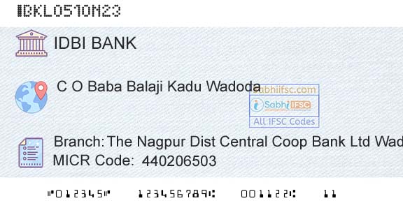 Idbi Bank The Nagpur Dist Central Coop Bank Ltd WadodaBranch 