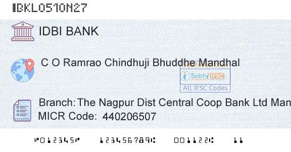 Idbi Bank The Nagpur Dist Central Coop Bank Ltd MandhalBranch 